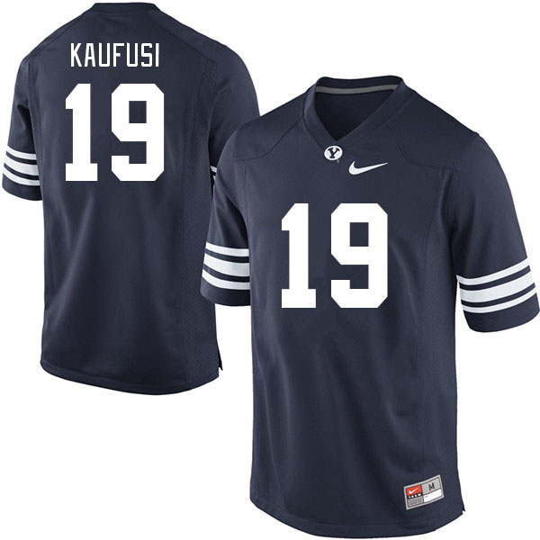 Men #19 Ace Kaufusi BYU Cougars College Football Jerseys Stitched-Navy - Click Image to Close